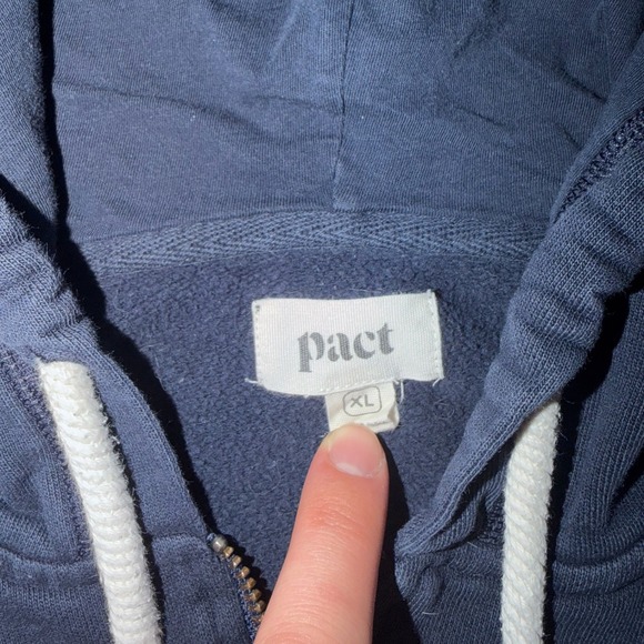 Pact Men's 100% Organic Cotton Navy Drawstring Full Zip Hooded Jacket Drawstring - Picture 2 of 6